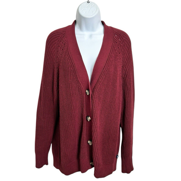 Gap Burgundy Chunky Cardigan Sweater Sz Large Long Fit Button Front Thick - Picture 8 of 9
